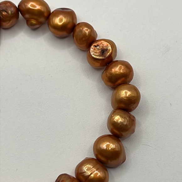 TWO BRONZE AND GOLD REAL FRESHWATER PEARL STRETCH BRACELETS-ONE WITH STERLING - Picture 10 of 12